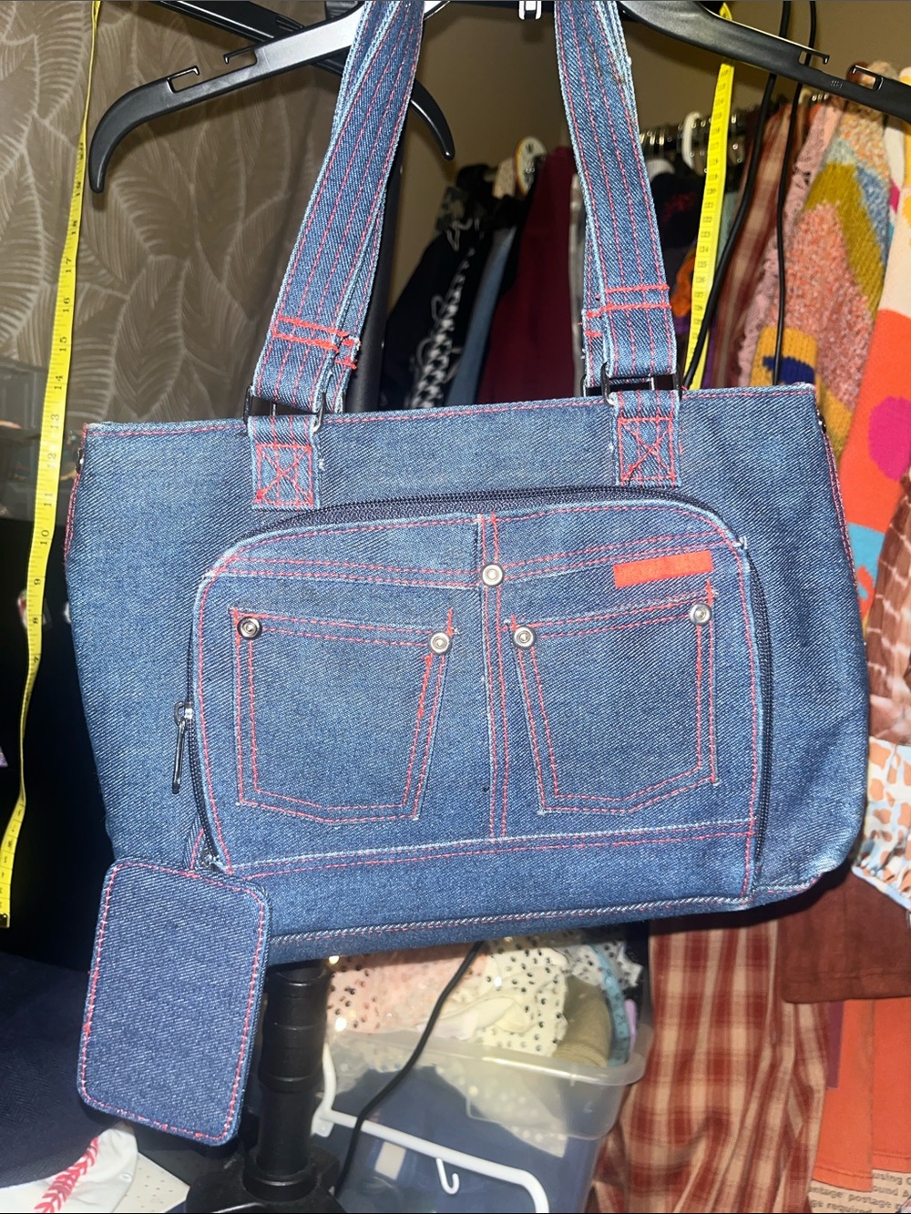 Vintage Denim Tote Bag with Res Stitching